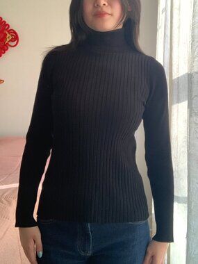 Ribbed Fitted Turtleneck Sweater